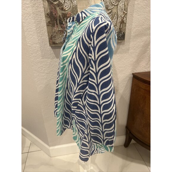 Roberta Roller Rabbit XS Leaf Print Blue & Green Button-Up Shirt - Picture 4 of 10